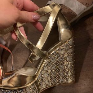 Gold Michael Kors strappy wedges